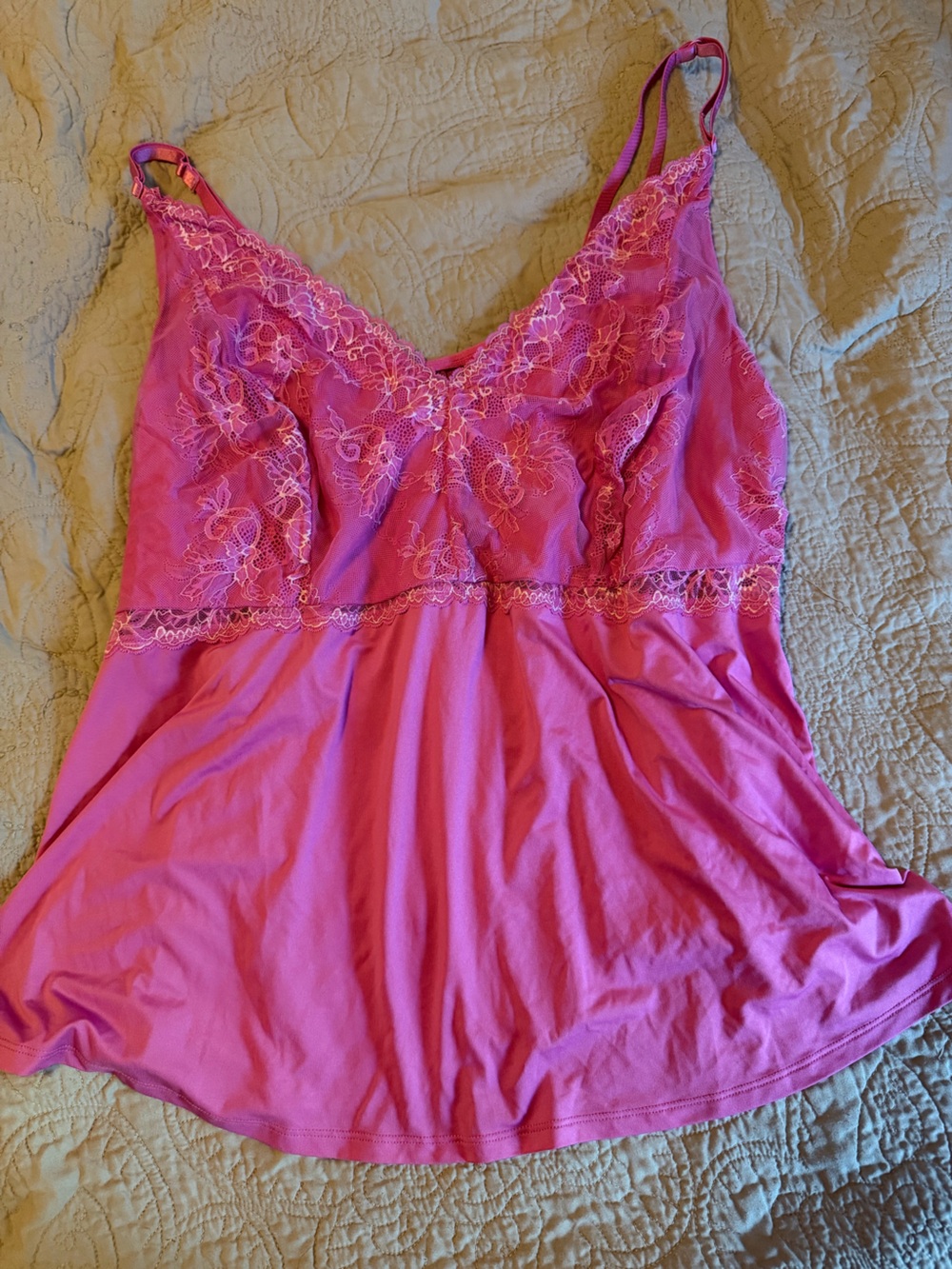 Fairycore Cacique Pink Lace Trim Camisole- chemise